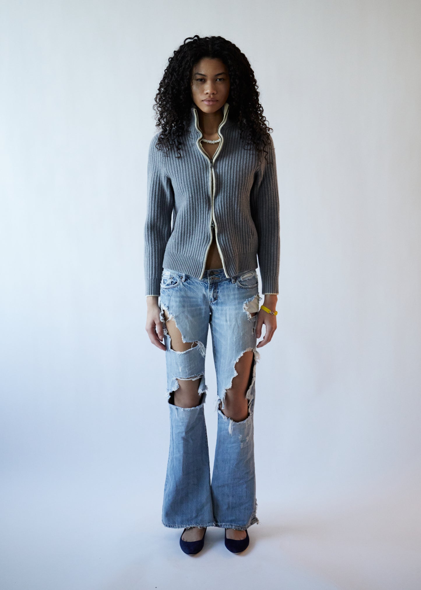 BANANA REPUBLIC RIBBED KNIT ZIP UP SWEATER